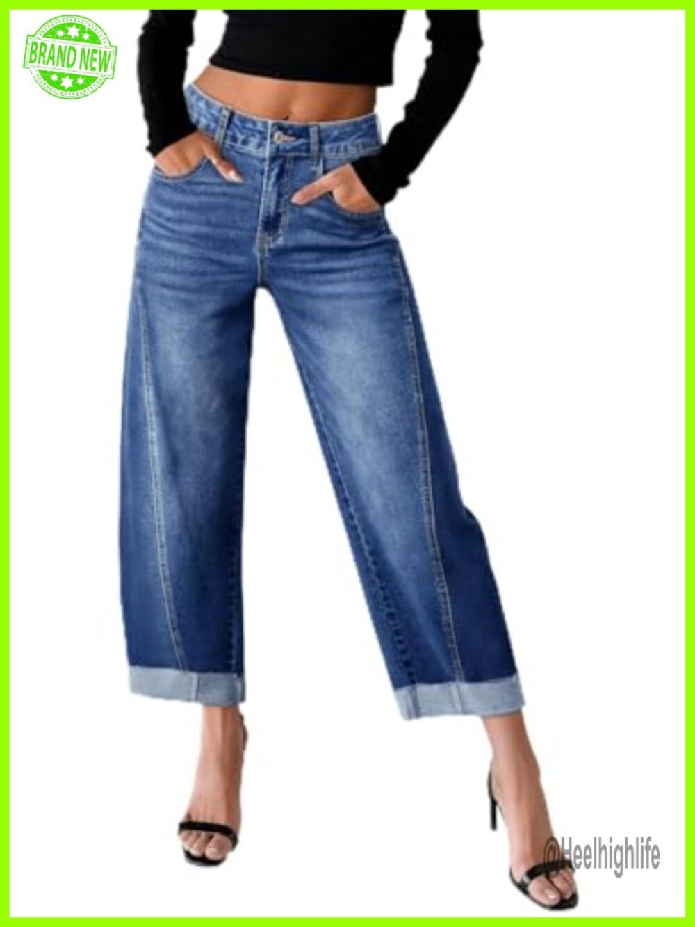 High Waisted Wide Leg Barrel Jeans with Raw Rolled Hem